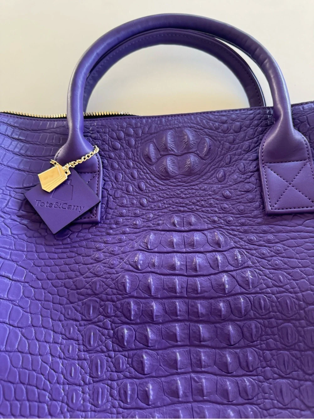 Tote&Carry Purple Croc Embossed Backpack Duffle Bag Set Weekender Travel NWT